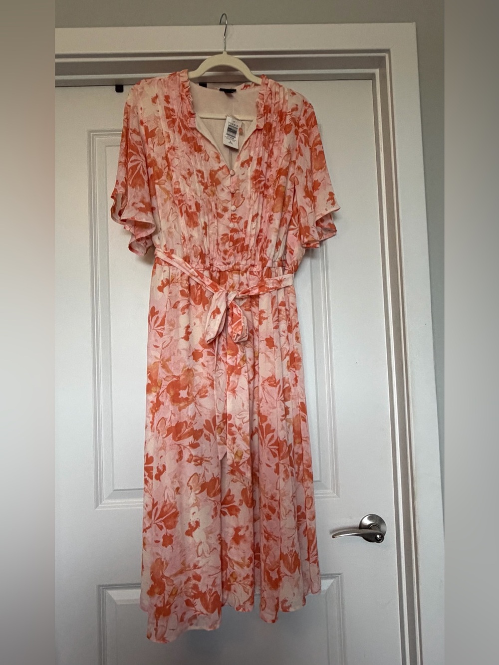Torrid 2X Watercolor Floral Chiffon Pintuck Midi Dress Pink Coral